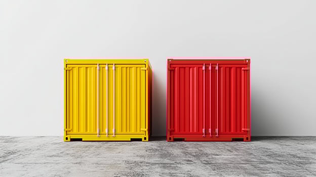 Vibrant Yellow and Red Containers on Concrete Floor photo