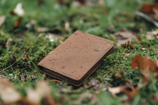 A brown leather wallet laying on the ground photo