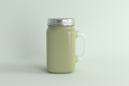 Olive Green Mason Jar Mug with Handle and Lid photo