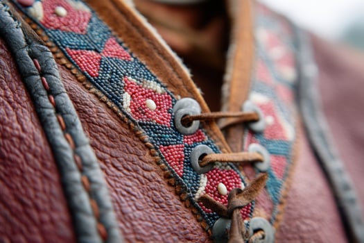 Native American leather and beadwork with decorative lacing photo