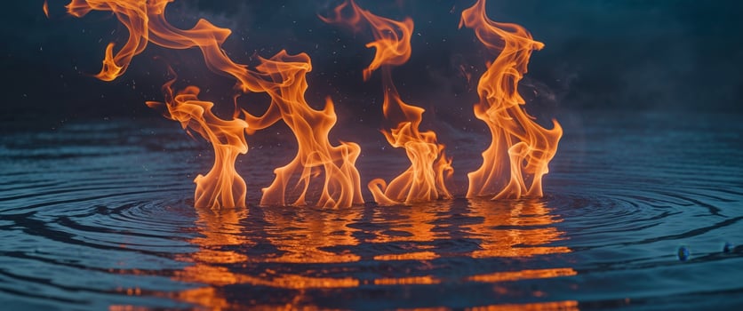 Fire burning in water with water ripples photo