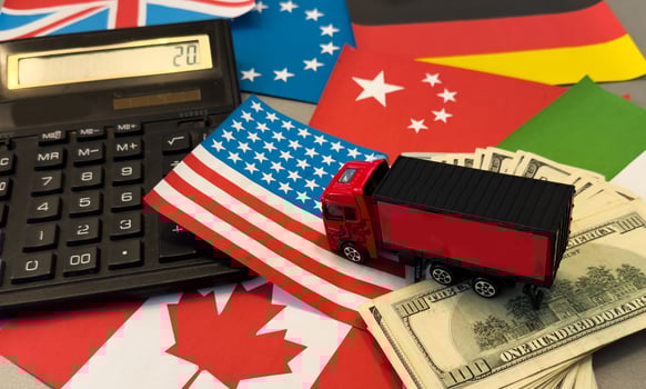 toy car and flags of the USA and China photo