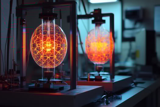 Plasma globe glowing inside laboratory equipment during experiment photo