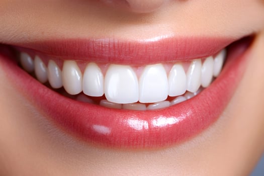Close up of a smiling mouth showing healthy white teeth photo