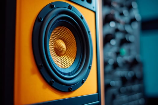 Powerful audio speaker delivering high fidelity sound in recording studio photo