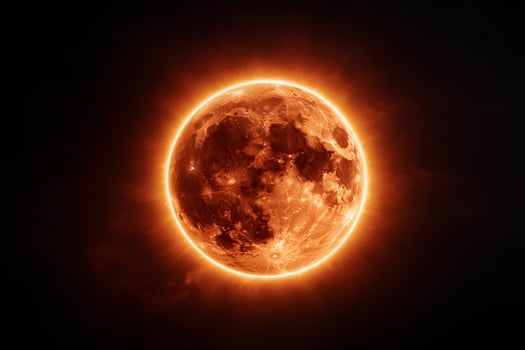 Bright orange full moon shining in the dark sky photo