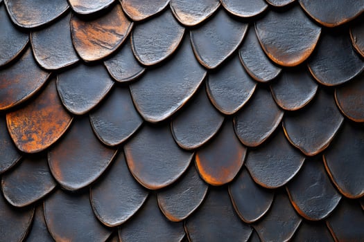 Dark metal scales creating an overlapping textured surface photo