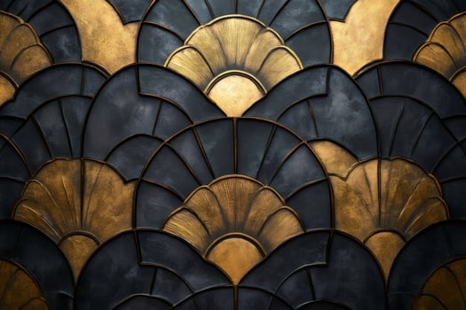 Golden art deco pattern creating luxurious ambiance on black background photo