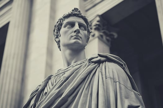 Majestic marble statue of roman emperor augustus caesar in front of building photo