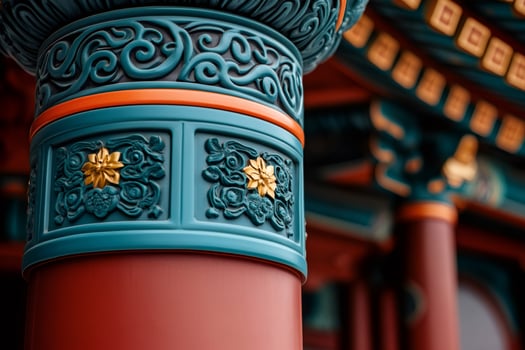 Traditional chinese pillar showing intricate carvings and vibrant colors photo