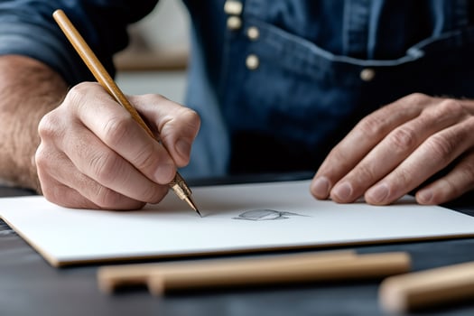 Artist drawing sketch using a technical pen on paper photo