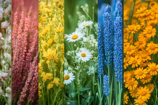 Colorful wildflowers blooming in nature creating vertical stripes photo