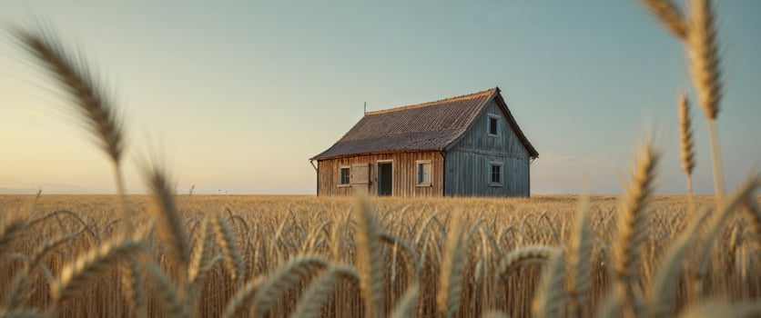 An old house in a wheat field photo