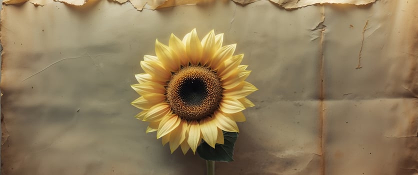 A sunflower is sitting on a piece of paper photo