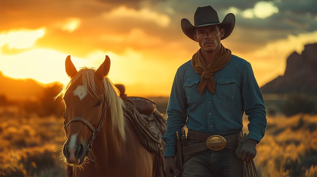 Wild West Cowboy Riding Horse Outdoors photo