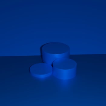 Blue 3d render of three round objects on a blue background photo