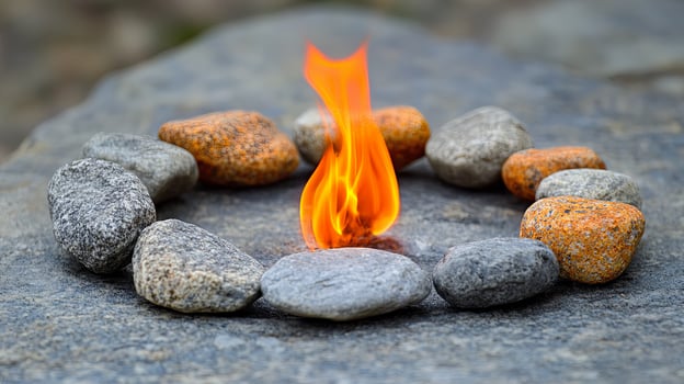 A fire is being lit on a rock with stones photo