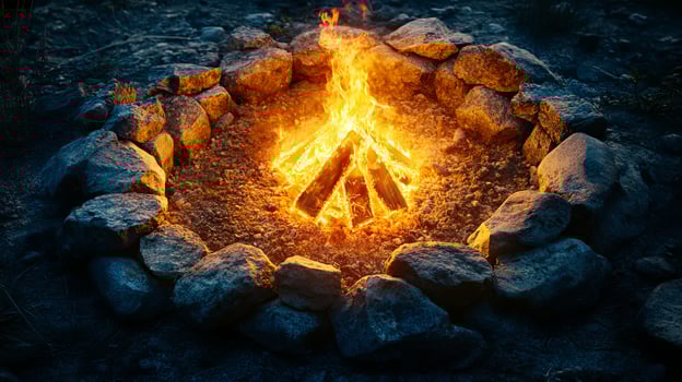 Fiery Stone Pit Scene - Burning Flames Outdoors photo