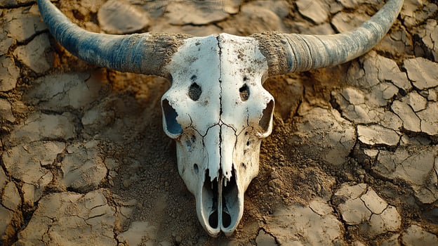 Bull Skull on Cracked Arid Ground photo