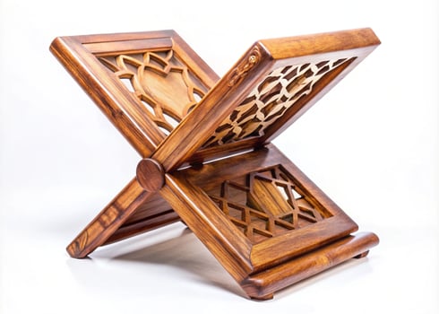 traditional wooden rehal stand with ornate patterns, ideal for displaying religious texts or decorative pieces in any setting photo
