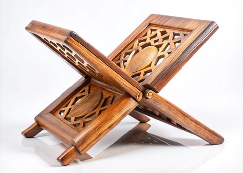 Traditional wooden rehal stand with fine craftsmanship and elegant carvings, suitable for use in homes, mosques, or libraries for book display photo