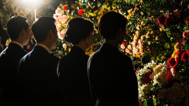 Politicians observing floral arrangement at official event photo