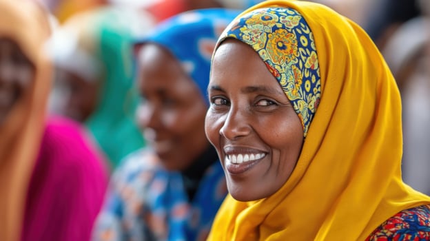 Muslim woman smiling during political meeting in africa photo