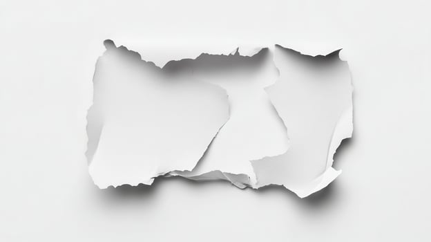A piece of paper torn in half on a white surface photo