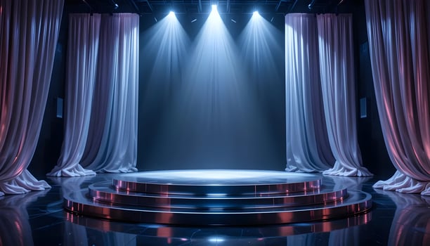 Illuminated Stage with Curtains and Spotlights for Performances photo