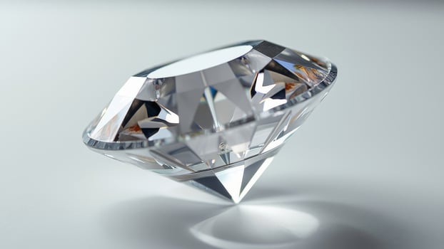 Single transparent diamond with a brilliant cut on a soft gray background photo