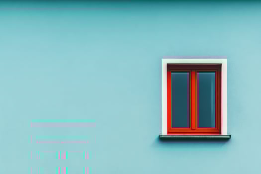 Bright red window stands out against vibrant blue wall in modern architecture photo