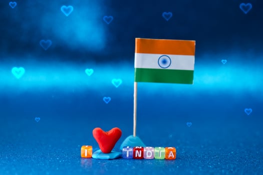 Colorful display of Indian flag and heart symbol highlighting love for India photo