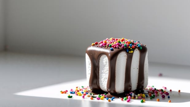 A chocolate covered marshmallow with sprinkles photo