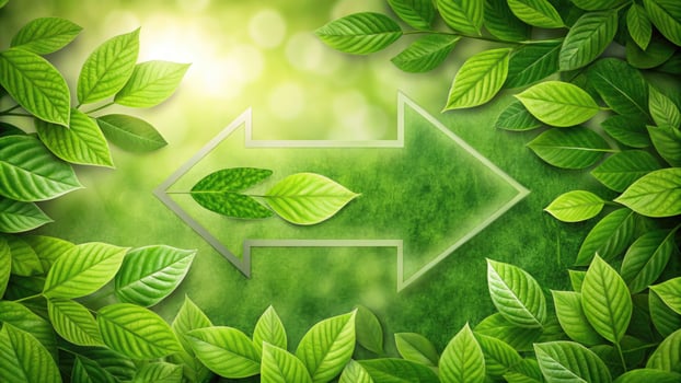 Green leaves form an arrow on a textured background. photo
