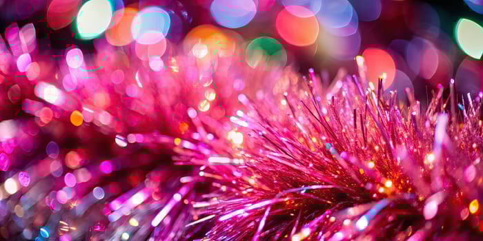 Glittering pink tinsel with vibrant highlights. photo