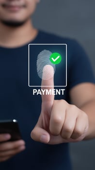 Man touching finger on payment button photo