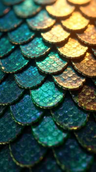 Colorful fish scales texture with shimmering hues of blue, green, and gold creating a vibrant underwater aesthetic for marine life and nature enthusiasts healthy living concept photo