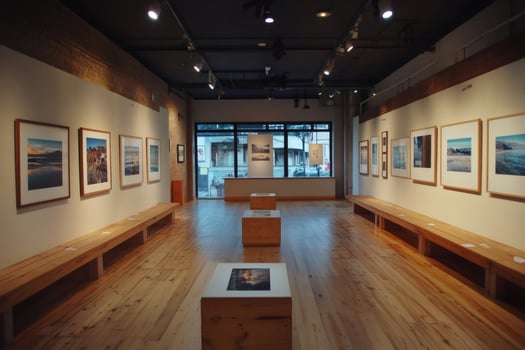 Contemporary art gallery featuring scenic landscapes photo