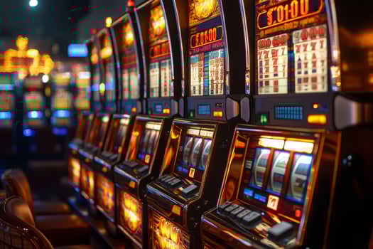 Slot machines flashing lights in casino gambling entertainment industry photo