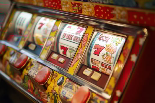 Slot machine displaying lucky seven, promising fortune and excitement photo