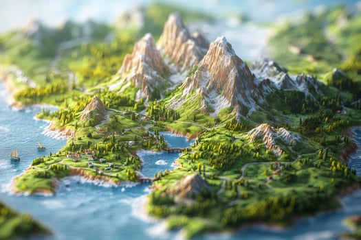 Idyllic coastline with lush vegetation and majestic snow capped mountains photo