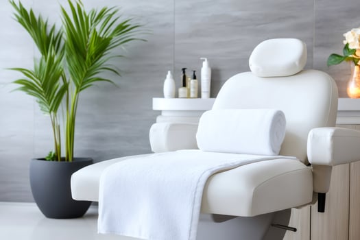 Modern treatment table inviting relaxation in a luxurious spa setting photo