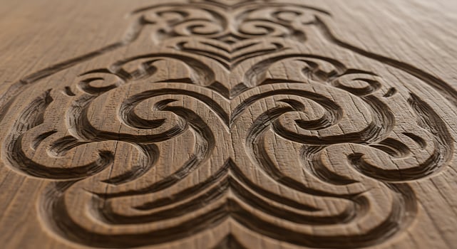 A close up of a carved wooden panel photo