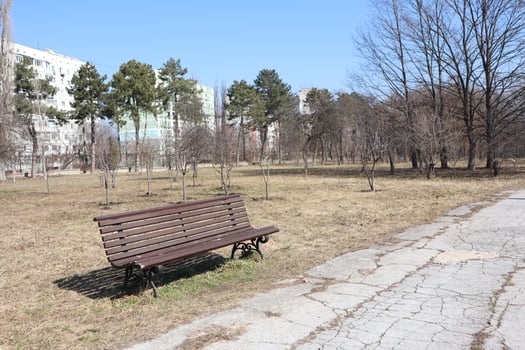 A Serene Park Bench Found in a Tranquil Urban Landscape, Ideal for Relaxation and Repose photo