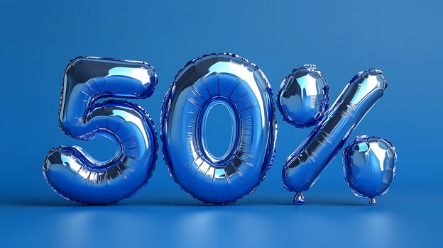 Blue Metallic Balloons Displaying Fifty Percent Discount Sale Promotion photo