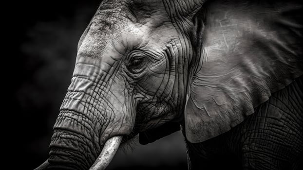 Majestic Elephant Portrait in Dramatic Black and White photo