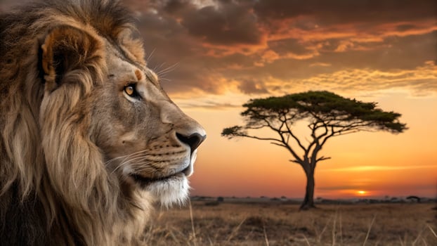 Majestic African Lion at Sunset photo