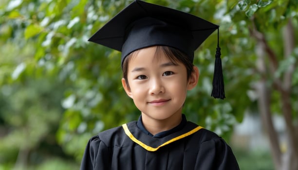 Graduation ceremony celebrating young achiever outdoor setting portrait photography joyful atmosphere photo