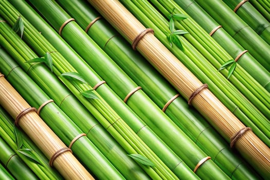 Fresh green bamboo stalks aligned in a row. photo