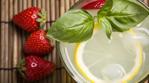 Fresh Lemonade with Strawberries and Basil photo